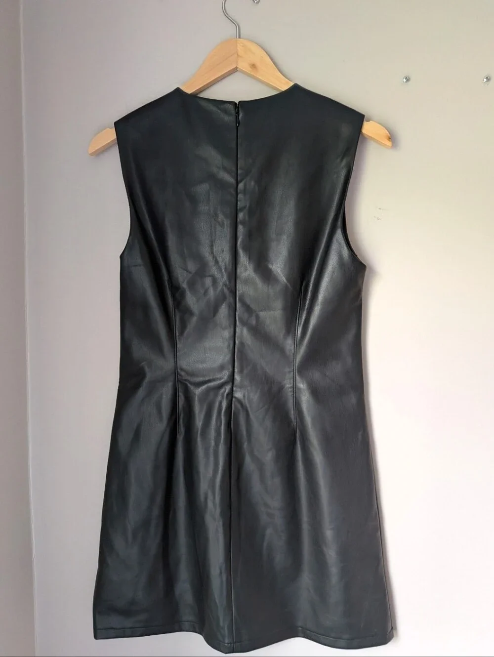 Abercrombie & Fitch Black Faux Leather Sleeveless Shift Dress Jacket